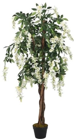 Homgoday Glicine Artificiale 1470 Foglie 200 cm Verde e Bianco, Albero Finto da Interno, Pianta Artificiale da Interno Alta, Piante Finte da Interno Grandi