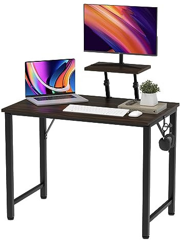 EXSELTMAN Escritorio para Ordenador,Escritorio Ordenador con Soporte Monitor Mesa Ordenador Portatil Madera Mesa de Ordenador de Estilo Industrial para Oficina,Carga:150 kg (80x40x75cm, Negro)