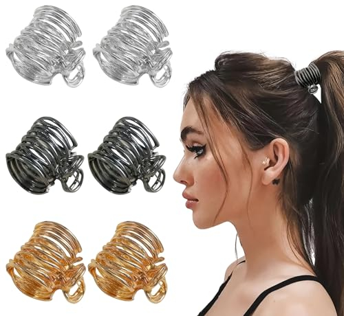 6 Stücke Hohe Pferdeschwanz Haarspangen, Klein Haarklammern aus Metall, Pferdeschwanz Haarnadel, Mini Haarkrallen Klammern, Modische Haaraccessoires für Frauen & Mädchen (Gold/Silber/Schwarz)