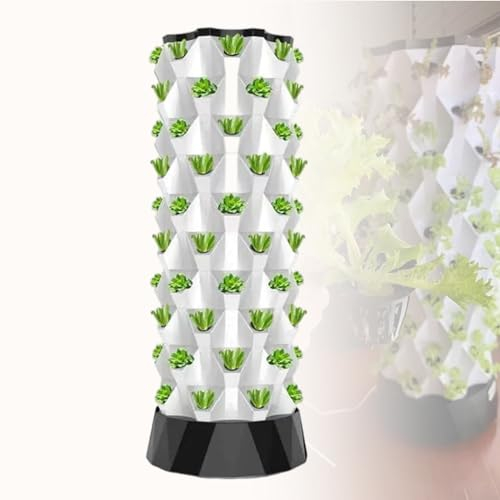 YMAOMAO Hydrokultur-Turm, Garten-Hydrokultur-Anbausystem, vertikaler Turm, Hydrokultur-Anbausystem für Kräuter und Gemüse – Aeroponik-Turm mit Hydratationspumpe, Saatbeet und Netztöpfen,Black-48Pots