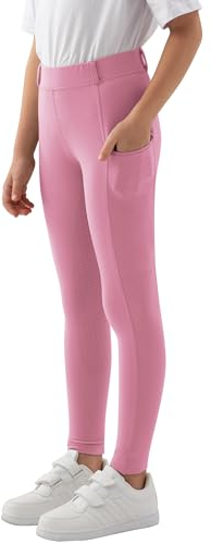 MoFiz Kinder Reithose Mädchen Vollbesatz mit Silikon Kinder Reitleggings mit Reißverschlusstasche Rosa 158-164