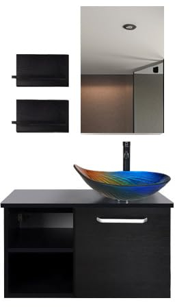 ZealWe Badmöbel Set Waschbecken Waschtisch mit Unterschrank Waschbeckenunterschrank und Spiegel, Badezimmermöbel mit Badezimmerschrank hängend, Wandregal, Aufsatz-Waschbecken(Mehrfarbig)