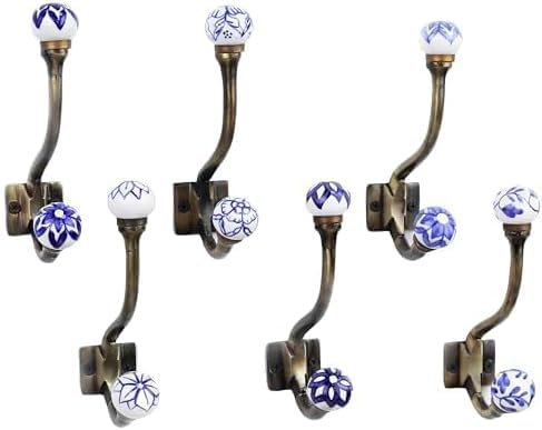 Indian Shelf Confezione da 6 ganci appendiabiti decorativi a tre rebbi bianchi unici appendiabiti da parete in ferro per appendere porta asciugamani, zaini, borse, stile 17