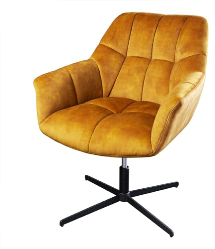 Riess Ambiente Drehbarer Sessel Papillon senfgelb Samt schwarz Metall höhenverstellbar mit Armlehne drehbar Wohnzimmersessel Polstersessel TV-Sessel Relaxsessel