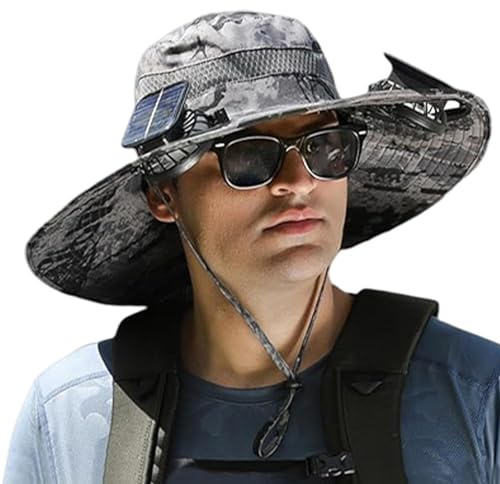 FANGZ Fan Hat, Wide Brim Sun Hat, 3 Adjustable Wind Speeds, Comfortable Breathable Fisherman Hat for Men Women