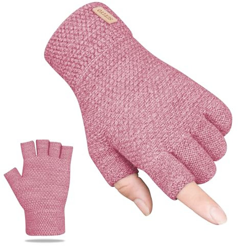 SUTIYO Fingerlose Handschuhe Herren Damen, Kaschmir Strick Handschuhe Warme Ohne Finger, Fingerless Gloves Winterhandschuhe Arbeits Autofahren Radfahren Sport (Rosa)