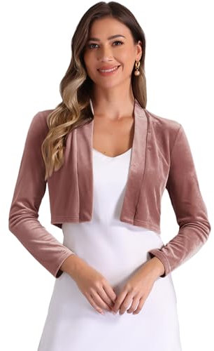 Allegra K Velvet Shrug for Women Halloween Costume Long Sleeve Open Front Cardigan Cropped Bolero Jacket Dusty Pink m
