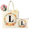Wzczf Personalisierte Initiale Leinwand Tragetasche,Faltbar Tragetasche und Kosmetiktasche Kosmetiktasche mit Initial,Schultertasche Shopper für Frauen Freundin Brautjungfer Geburtstage,Geschenk(L) ﻿