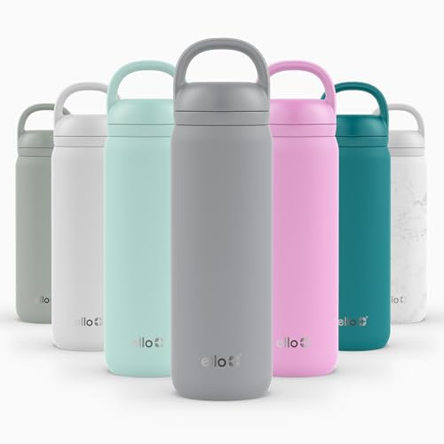 Ello Cooper Twist 22oz Stainless Steel Water Bottle with Chug Lid | Leak Proof Double Walled and Vacuum Insulated | Fits Car Cupholder | Built in Carry Loop | Dishwasher Safe | Gray