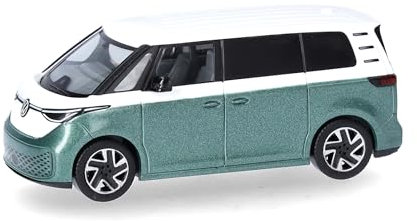 Herpa Modellauto VW ID. Buzz zweifarbig, Miniatur im Maßstab 1:87, Sammlerstück, Made in Germany, Modell aus Kunststoff, Candyweiß, Bay Leaf Green Metallic