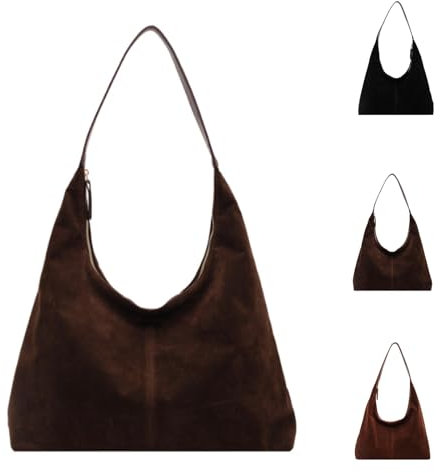 QingxingFa Sac À Bandoulière Tendance En Daim Pour Femme, Sac Fourre-Tout, Sacoche, Hobo En Cuir, À Main En Daim, Fourre-Tout Souple (Couleur de café)