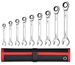Spanner Set,ing Wrench Set Metric and Standard 12-Point Box End Combination Spanner Gear Wrench Garage Tool Set,CR-V Full Polished，9pcs(8