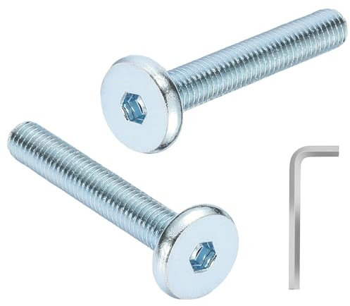 AMLOOPH M6 Bolts, M6 x 60mm Hex Socket Large Flat Head Carbon Steel Fully Threaded Furniture Screws/Bolts for Chairs, Cots, Beds and Tables (Pack Of 12- and a Wrench)