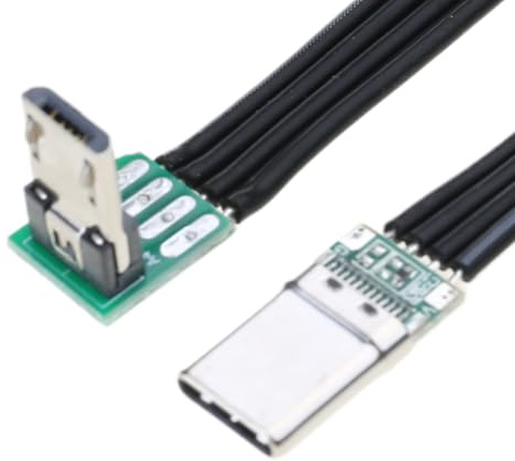 FeiYeup Kurzes USBC flaches dünnes Flachband-FPC-Kabel, USB TypeC 90 Grad auf MicroUSB für Daten und Aufladen