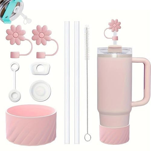 9PCS Stanley Cup Kit d'accessoires pour tasse,Includ couvercle de paille,bouchon anti-éclaboussures en silicone,coque en silicone,pailles et brosses à paille,convient pour stanley cup 40 oz/30 oz