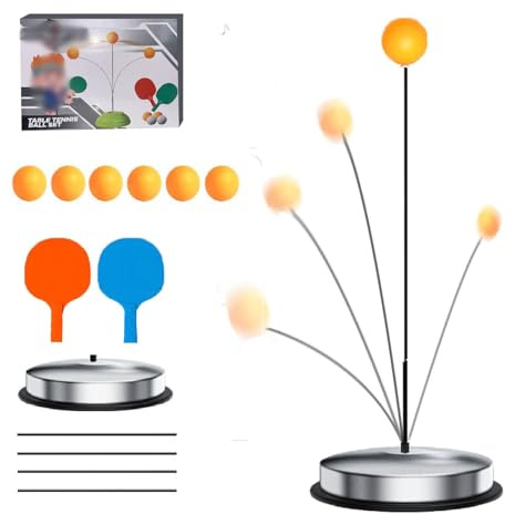Tischtennis Trainer Mit Elastischem Weichem Schaft, Rapid Rebound, HöHenverstellbar Ping Pong Trainer Mit 2 SchläGern Und 5 üBungsbäLlen Und Vier Elastische Kordeln (Familienmodell)