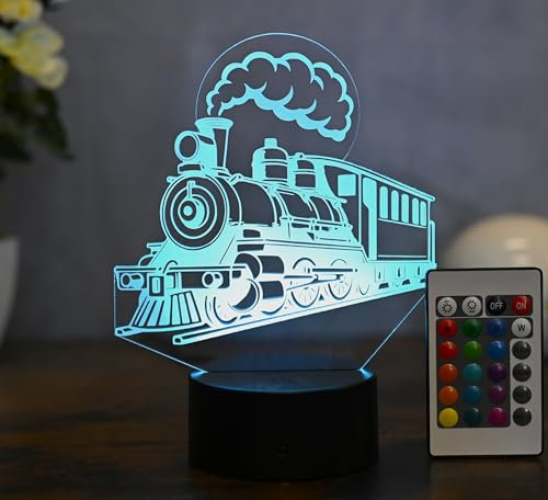 Optechvisual LED Dampflok Lampe – Nostalgisches Eisenbahn Nachtlicht – Geschenk für Eisenbahnliebhaber & Kinder – Tischlampe mit Farbwechsel & Fernbedienung