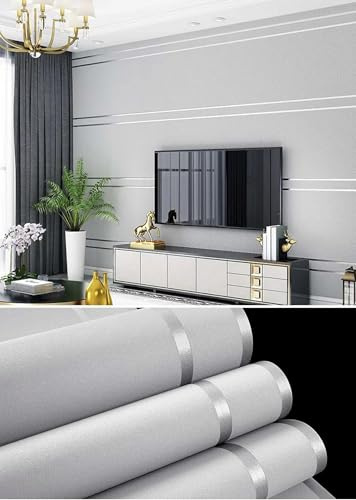 WPE® Luxury Bold Grey & Silver Stripe Wallpaper - Rich Textured Finish - 28010 – Hang Vertical or Horizontal, Washable & Easy to Apply – 9.5m x 53cm