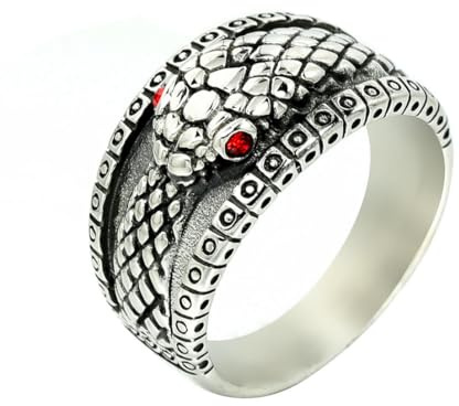fycouyee Vintage men's ring red eye snake stainless steel ring
