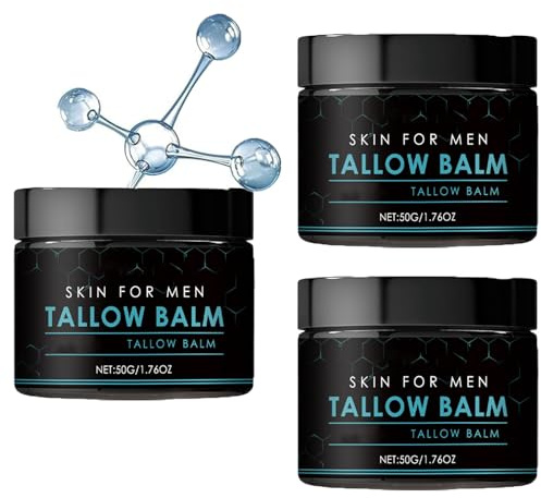 Wrinkle Tallow Balm, Natural Tallow Facial Cream, Moisturizing Beard Cream, Nourish Dry Skin, Improve Rough Skin and Repair Damaged Skin Barrier, Anti-Wrinkle & Moisturiser for Men Day & Night (3pcs)