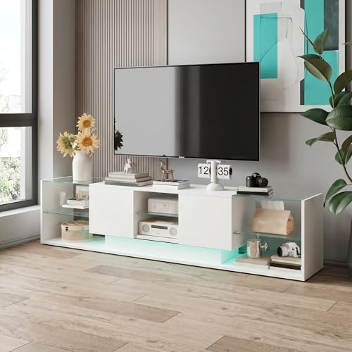 KSFASHZ Mobile TV bianco LED, 200 × 35 × 45 cm, Tavolo Televisione Soggiorno 200 cm
