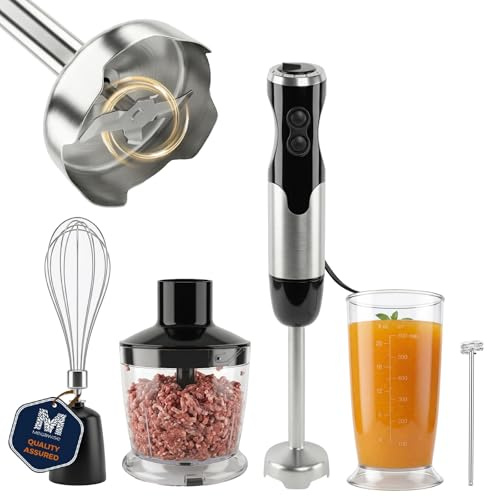 MEGAWISE HB-2062B 5 in 1 Handheld Immersion Blender Set, Powerful 800W Blender with Turbo Mode, Variable Speed Control, Stainless Steel Blade, Includes Whisk, Frother