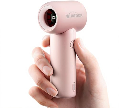 WHATOOK Mini Ventilatore Portatile Ricaricabile, 5 Velocità, LED, Rosa | Mini ventilatore da 140 g con 5 velocità, flusso fino a 9,9 m/s, display LED, autonomia fino a 9 ore e ricarica USB-C