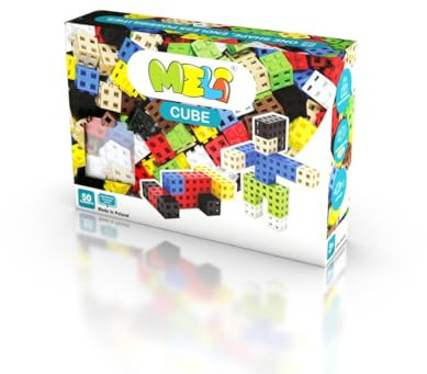 Meli Cube Bausteine Set – 50 Teile, Kreativspielzeug für Kinder ab 3 Jahren, Bunte 3D-Konstruktionen Bauen, einfache Verbindung, Maße 2x2x2 cm, sicher, BPA-frei, CE-Zertifiziert