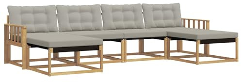 vidaXL Outdoor-Sofagarnitur mit Kissen 6 pcs Weiß und Hellgrau, Garten, modernes Outdoor-Sofa, Sitzgruppe für den Patio, Terrassenmöbel für entspanntes Chillen