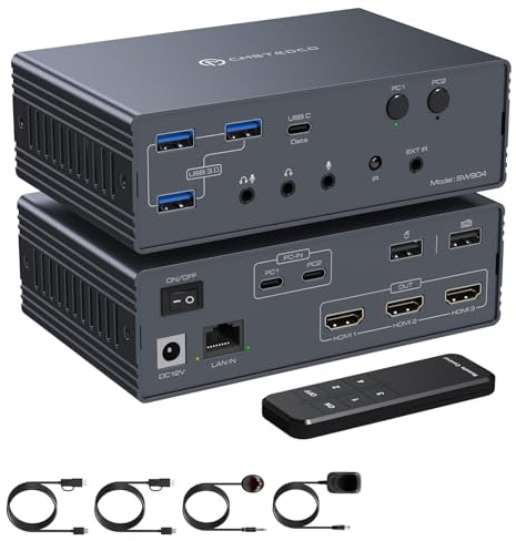 Thunderbolt 4 KVM Switch Docking Station für 3 Monitore 2 Computer, Triple | 4K@60Hz HDMI Display mit DisplayLink, USB 3.0/USB-C, kompatibel mit MacBook M1/M2/M3/M4, Windows, Chrome OS, Audio & Ethernet