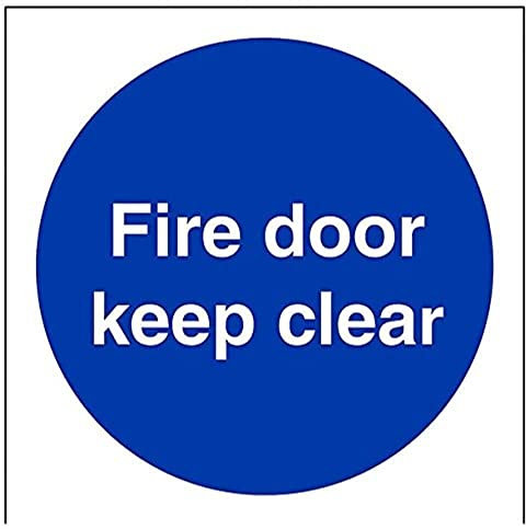 vsafety 18005 af-r Panneau obligatoire, Fire Keep de porte Transparent, en plastique rigide, Carré, 100 mm x 100 mm, bleu
