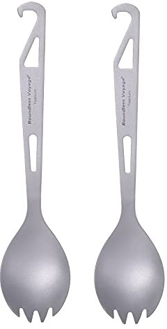 iBasingo Camping Löffel Gabel 3 in 1 Titan Spork mit Flaschenöffner Ultraleicht Wiederverwendbares Besteck-Picknickgeschirr für den Außenbereich mit Kordelzugbeutel Ti1058T