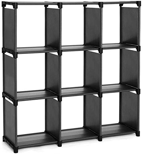SONGMICS Aufbewahrungsregal mit 9 Fächern, offener Aufbewahrungsschrank, Bücherregal, Organizer für Wohnzimmer, Schwarz LSN45BK