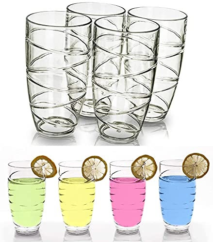 ADEPTNA Pack of 4 Hi Ball Plastic Swirl Tumblers Glasses Capacity Each Glass 670ML - BPA-Free Eco-Friendly Washable and Easy to Clean (Acrylic TUMBLERS)