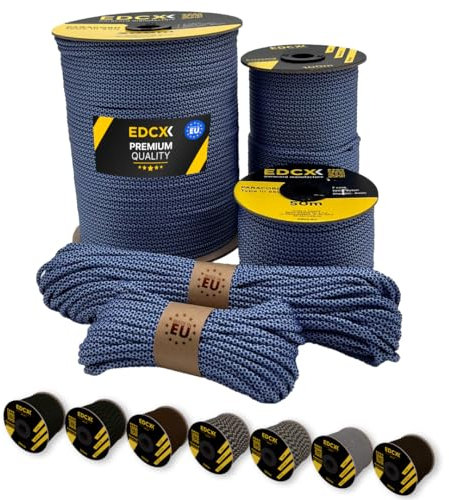 EdcX Paracord 4 mm, 20+ Militärfarben (15 m, 30 m, 50 m, 100 m, 300 m) | Ideal zum Basteln, Camping, Outdoor | 100% Nylonseil 4 mm | Taktische Kordel 550 Typ III (White Blue Snake, 15 m)