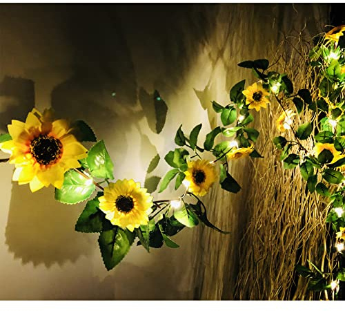 Fielegen 2 Meter 20 LED Sonnenblume Lichterkette künstliche Sonnenblume Girland Rebe Lichter Sonnenblume Feenlichter für Valentinstag Hochzeit Geburtstag Garten Feiertagsfeier Schlafzimmer Wand Dekor