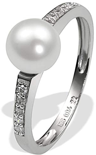 Goldmaid Damenring 585 Weißgold 1 weiße Süßwasserperle 10 Diamanten zus. 0,09 ct.