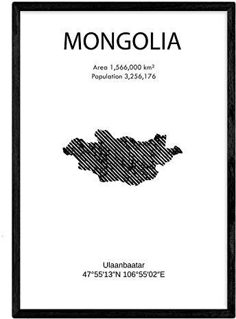 Nacnic Poster der Mongolei. Klingen von Ländern und Kontinenten der Welt. A4-Größe mit Rahmen