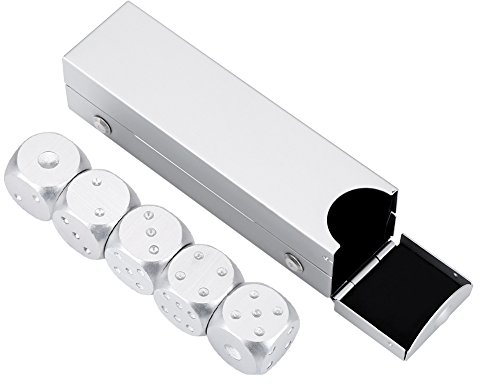 5 pezzi Gioco Dadi Colore Argento Oro Lega di alluminio con scatola di immagazzinaggio Adatto per giochi da tavolo, poker(Scatola rettangolare argento)