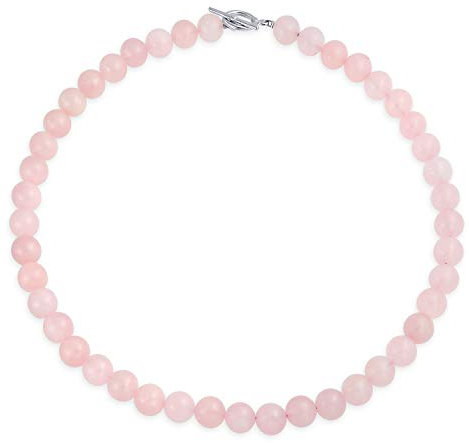 Bling Jewelry Collana girocollo di gioielli classici semplici occidentali con perline rotonde in quarzo rosa pallido da 10MM per donne con chiusura placcata in argento da 17 pollici.