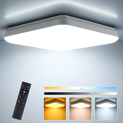 LED Deckenleuchte Dimmbar Deckenlampe Schlafzimmer mit Fernbedienung 3000K-6500K, 36W 3600LM IP54 Leuchten Flach, LED Lampe Panel für Wohnzimmer Badezimmer Kinderzimmer Küche Büro Balkon