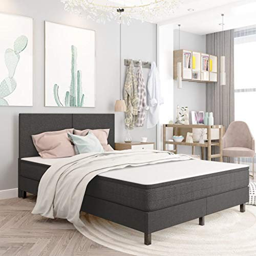 Tidyard Bettgestell Grau Stoff 180×200 cm Klassisch Bettgestell Doppelbett Bett Ehebett Bettrahmen Schlafzimmerbett Schlafzimmermöbel