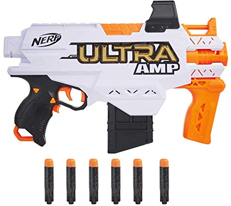 NERF Ultra Amp Motorized Blaster, 6-Dart Clip, 6 Ultra Darts, Compatible Only Ultra Darts