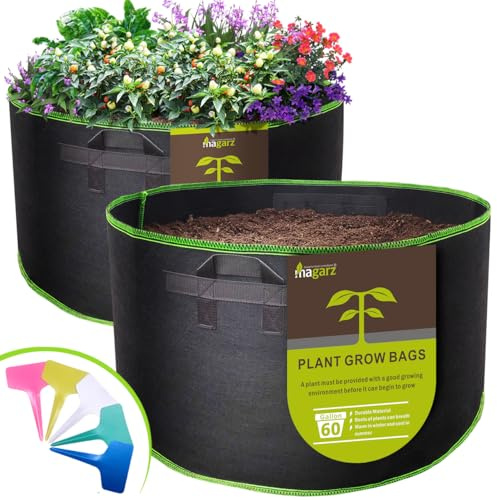 magarz Lot de 2 sacs de culture en feutre avec poignée pour pots de fleurs en tissu Noir 200 l