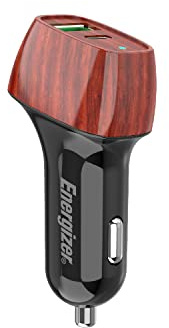 Energizer Chargeur Allume-Cigare 38W Ultra Rapide – Double Port USB-C (20W Power Delivery) & USB-A (18W Quick Charge 3.0) – Chargeur Voiture pour Smartphone, Tablettes & GPS - Ronce de Noyer