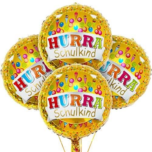 LINAYE Einschulung Schulanfang Folienballon Deko - 4 STK Heliumballon Folien Luftballon Deko für Einschulung Schulanfang Schuleinführung Schulstart Deko Dekoration für Schulkind Jungen Mädchen