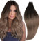 RUNATURE Tape Extensions Echthaar Balayage Braun 30cm Gerade Echthaar Extensions Tape Balayage Dunkelbraun Ombre Mittelbraun Mit Aschblond Tape in Extensions Echthaar #2/6/18 20 Stück 30g