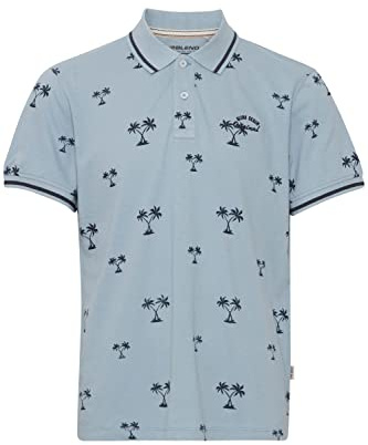 Blend 20715468 Polo Herren Poloshirt Polohemd Palmenmuster Polokragen Regular Fit Pique-Qualität, Größe:L, Farbe:Dusty Blue (164010)