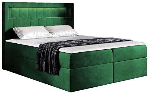 Mirjan24 Boxspringbett Snap mit LED-Beleuchtung Doppelbett mit 2 Bettkästen Matratze + Topper Amerikanisches Continentalbett Polsterbett Bett mit Kopfteil Bettgestell (Magic Ve. 2225, 120 x 200 cm)