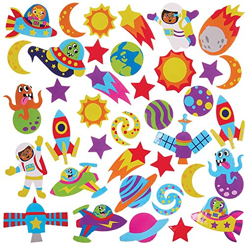 Baker Ross FX140 Weltraum Moosgummi Sticker - 100 Stück, Großpackung Schaumstoff Aufkleber für Kinder zum Basteln, Gestalten und Dekorieren